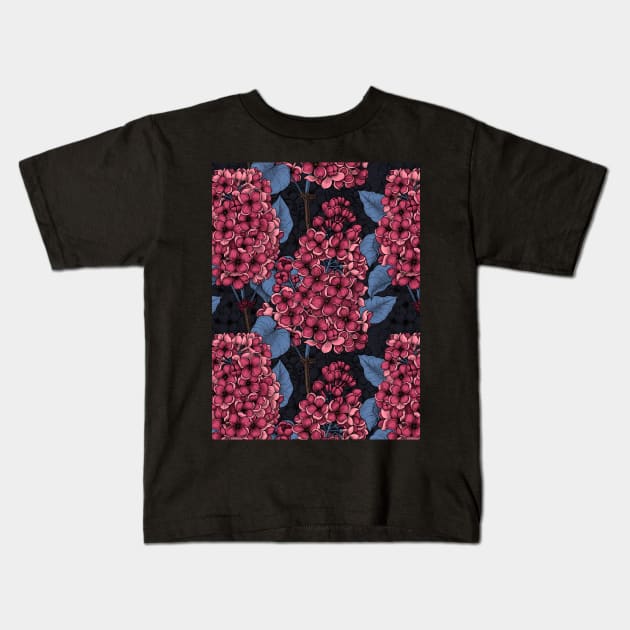 Red lilac on a dark background Kids T-Shirt by katerinamk